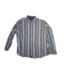 Tommy Bahama Mens XL Long Sleeve Striped Jacquard Shirt Silk Blend Blue Gray
